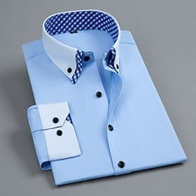 Men's Shirt Dress Shirt Button Down Shirt Color Block Daily Business Light Blue White Pink Blue Long Sleeve Turndown All Seasons Clothing Apparel Patchwork