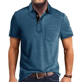 Men's Golf Shirt Golf Polos Shirts Casual Work Lapel Short Sleeve Basic Modern Plain Buttons Front Pocket Summer Spring Regular Fit Apricot Lake Blue Dark Red