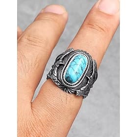 Türkisring aus Edelstahl mit Adlerdesign, Vintage-Ring im Westernstil für Männer, einzigartiger Statement-Schmuck für die Freizeit und Outdoor