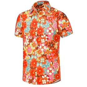 Retro Vintage 1970er Hemd Aloha-Hemd Hippie Blumen Kostüm Herren Urlaub Party Pride Parade Erwachsene Hemd