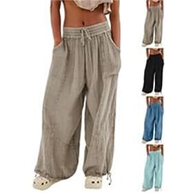 Damen Hose aus Baumwollleinen Sommerhose Hosen Hose Palazzo-Hose Mode Streetwear Komfort Volle Länge Hohe Taille Einfach Kordelzug Elastischer Bund Bein Kordel