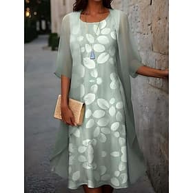 Damen Abschlusskleid Midi Kleid Chiffon Kleid Shift Kleid Elegant Urlaub Geburtstag Formal Hochzeit Hochzeitsgast Lockere Passform Floral Halblange Ärmel Rundh
