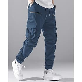 Men's Cargo Pants Joggers Trousers Elastic Waist Multi Pocket Plain Wearable Daily Outdoor Casual Black Light Grey