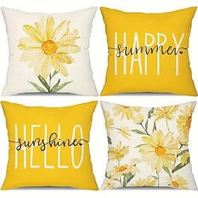 Cuscini Decorativi Florali 4 Pezzi Copertura Morbida Quadra Cuscino per Divano Fodera per Camera da Letto Casa di Campagna Soggiorno Sedia