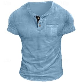 Men's T Shirt Henley Shirt Tee Top Short Sleeves Plain Fashion Designer Basic Vintage Style Henley Vacation Street Going out Summer Gray Henley T-Shirt