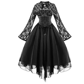 Retro Vintage Punk Gothic Kleid Maskerade Hexe Spitze Kostüm Damen Fantasie Steampunk Walpurgisnacht Halloween Karneval Maskerade Halloween Veranstaltung / Fe