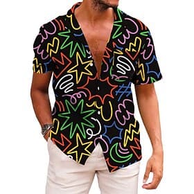 Retro Vintage 1970er Hemd Aloha-Hemd Hippie Disco Psychedelisch Kostüm Herren Urlaub Party Pride Parade Erwachsene Hemd