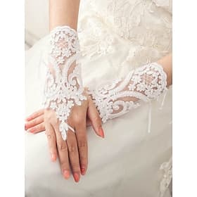 eleganti guanti da sposa in pizzo bianco – guanti da sposa vintage senza dita con ricami floreali per spose ed eventi formali