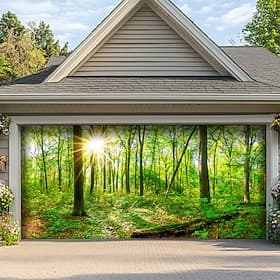 Landscape Forest Trees Door Decorations Garage Door Cover Outdoor Banner Large Backdrop for Holiday Outdoor Garage Door Home Wall Decorations