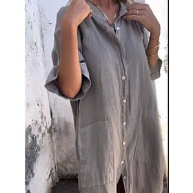 Femmes Robe Longue Maxi Robe Robes en coton et lin 100% Coton Robe Chemise Robe en lin Basique Occasionnel Occasionnel Quotidien Vacances Coupe Ample Uni Demi