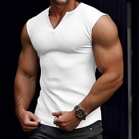 Men's Waffle Tank Top Tank Top Vest Undershirt Sleeveless V Neck Summer Plain Fashion Classic Comfortable Casual Gym Street White Top Tee for Men