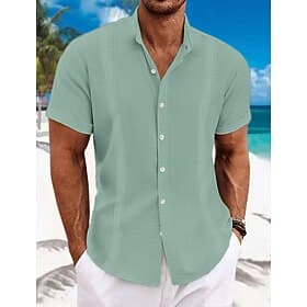 Herren Hemd leinenhemd Guayabera Hemd Hemd mit Stehkragen Sommerhemd Strandbekleidung Glatt Urlaub Curise Schwarz Weiß Blau Grün Kurzarm Kragen Sommer Bekleidu