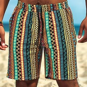 Men's Geometric Pattern Ethnic Swim Trunks Swim Shorts Board Shorts Mid Waist Streetwear Hawaiian Casual Holiday Beach Vacation Wear Drawstring Pocket Elastic