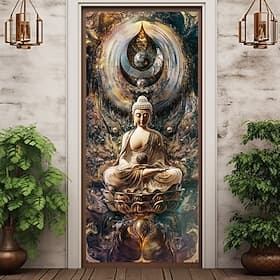 Bohemian Buddha Door Decorations Door Covers Door Tapestry Door Curtain Decoration Backdrop Indoor/Outdoor Door Banner for Front Door Farmhouse