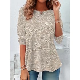 Damen T-Shirt Langarm Oberteil 3D Druck Floral Lässig Normal Tops Täglicher Druck Silber Pink Himmelblau Khaki Frühling Herbst Vorsaison