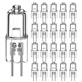 Ampoule halogène à deux broches G4 12 V 10 W 20 W G4 pour éclairage sous armoire, lustres, éclairage d'accentuation, éclairage sur rail, 20 pièces