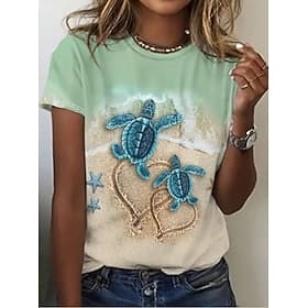 Femmes T-shirt Imprimé Fleuri Graphique Rose Élégant ancien Mode Manche Courte Col rond Hauts Réguliers Quotidien Sortir Week-end Bleu Blanche Vert Claire Bleu