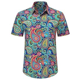 Retro Vintage 1970er Hemd Aloha-Hemd Hippie Paisley-Muster Kostüm Herren Maskerade Urlaub Party Pride Parade Erwachsene Hemd