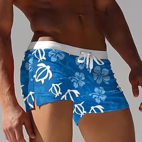 Men's Turtles Sea Creatures Swim Shorts Board Shorts Swimming Trunks Mid Waist 3D Print Hawaiian Surfing Holiday Beach Drawstring with Mesh lining Elastic Wais