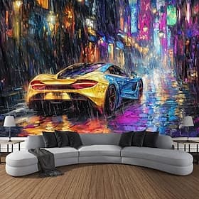 Blacklight Tapestry Glow in the Dark Glow Party UV Reactive City Street Car Trippy Misty Nature Landscape Hanging Tapestry Wall Art Mural for Living Room Bedro