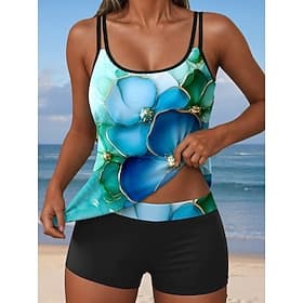 Tankini de 2 piezas para mujeres pierna masculina sin espalda ropa de playa de vacaciones ombre escote U sin mangas