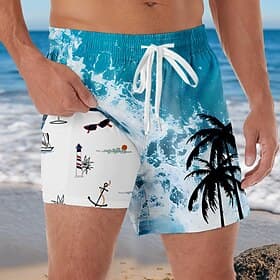 Homme Cocotier Océan Tropical Short doublé Short de bain 2 en 1 Shorts de bain Taille Moyenne Hawaïen Vacances Tenue de plage Poches Latérales Avec doublure de