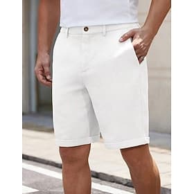 Men's Waffle Shorts Shorts Dress Shorts Pocket Elastic Waist Straight Leg Plain Comfort Soft Knee Length Office Business Casual Fashion Streetwear Black White