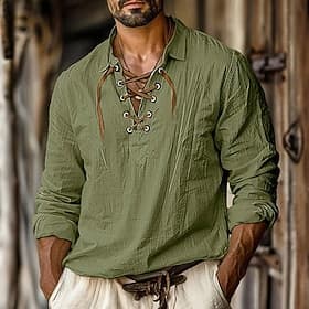 Rétro Vintage Médiéval Renaissance Chemise Pirate Viking Couleur Unie Déguisement Homme Pirate Halloween Carnaval Vacances Décontracté Quotidien LARP Adulte Ch