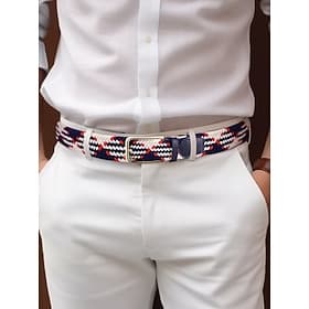 Geflochtener elastischer Stretchgürtel für Herren – mehrfarbiges Webdesign mit Lederspitze und Metallschnalle, Casual- und Golf-Stil, verstellbare Passform für