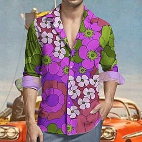 Retro Vintage 1970s Shirt Aloha Shirt Hippie Floral Fancy Dress Men's Masquerade Party Daily Wear Pride Parade Adults' Shirt