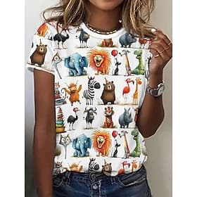 Mujer Camiseta Tops de verano Estampado Graphic Animal Clásico Casual Manga Corta Cuello Barco Tops cortos Diario Fin de semana Arco Iris Verano Primavera Otoñ
