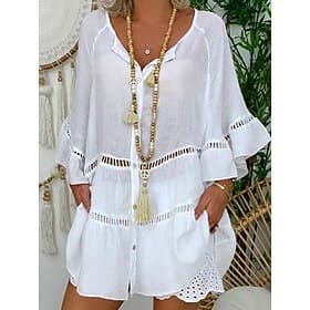 Femmes Mini Robe Robe fourreau Robe à Volants Robe à manches bouffantes Occasionnel Quotidien Fête Coupe régulière Graphique Manche 3/4 Col en V Blanche Jaune