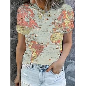 Femmes T-shirt Hauts d'été Imprimé Graphique Carte Classique Occasionnel Manche Courte Col ras du cou Hauts courts Quotidien Week-end Arc-en-ciel Été Printemps