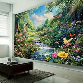 Plant Flowers And Butterfly Landscapes Tapestry Wall Art Large Tapestry Mural Decor Photograph Backdrop Blanket Curtain Home Bedroom Living Room Decoration