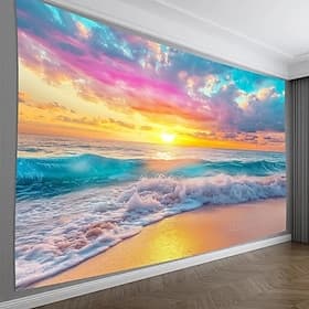 Tenture paysage plage coucher de soleil Tapisserie murale Art Grande tapisserie Décor Mur photographique Couverture Rideau Maison Chambre Salon Décoration