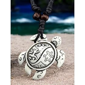 Collier pendentif tortue de mer tribal pour homme - chaîne en cuir vintage fabriquée à la main, bijoux de style surf bohème pour la plage, les vacances et les