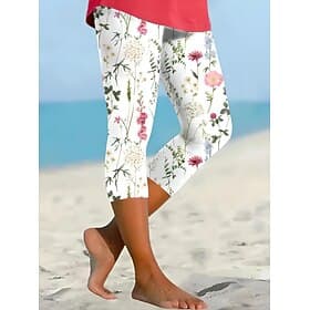 Damen Leggings Capri Pants Hohe Elastizität Urlaub Mode Hawaiianisch Knöchellang Mittlere Taille Blumen Grafik Druck Thermisch Warm Atmungsaktiv Weich Urlaub C