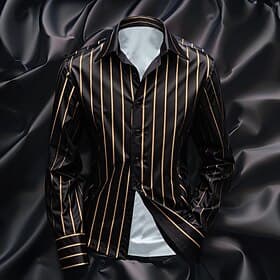 Herren Hemd Satinhemd Lässiges Hemd Gestreiftes Hemd Knopfhemd Gestreift Hochzeit Urlaub Schwarz Marineblau Grün Langarm Kragen Frühling Herbst Bekleidung