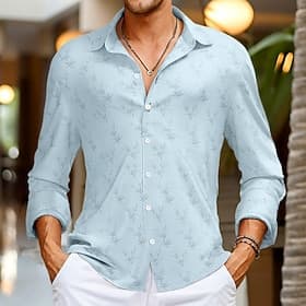 Homme Chemise Chemise en satin Chemisette Chemise d'été Tenues de plage Noir Blanche Rose Claire Bleu clair manche longue Feuille Revers Vacances Casual Vêteme