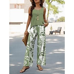 Damesbroeken Sets Vakantie Mode Dagelijks Mouwloos U-Hals Grafisch Geometrisch Casual Dagelijks Weekend Blauw Groen Khaki Zomer Regular Fit