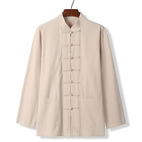 Homme Chemise Chemise en lin Chemise Décontractée Chemise Boutonnée Chemise en coton Uni Vêtements de rue Vacances Gris manche longue Col montant Printemps Au