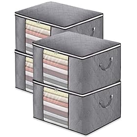 4-Pack Heavy-Duty Storage Bags with Zipper Under Bed Storage Waterproof Moving Travel Storage Organizers Foldable Reinforced Handles for Clothes, Bedding,Blan