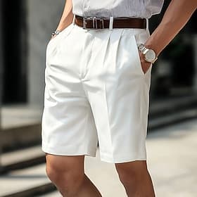 Men's Shorts Dress Shorts Bermuda shorts Pleated Elastic Waist Straight Leg Plain Comfort No-Iron Knee Length Office Business Daily Fashion Streetwear Black Br