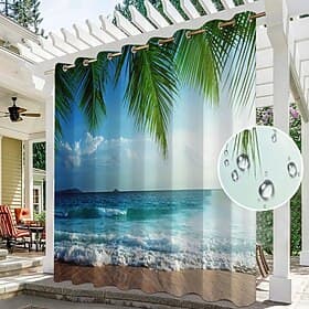Wasserdichte Outdoor Vorhang für drinnen und draußen, Sonnenblumen, für Hochzeitsterrasse, dicke Sichtschutz-Ösenvorhänge für Hochzeitsschlafzimmer, Wohnzimmer