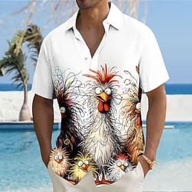 Homme Animal Poussin Drôle Chemise Chemise Boutonnée Manche Courte Mode Décontractée Vêtements de rue Vacances Fête Été Col Rabattu Impression 3D chemises à co