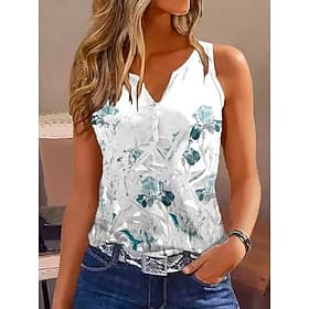 Women's Camisole Tank Top Ombre Floral Casual Sleeveless Notched Neck Regular Tops Daily Buttons Print Light Blue Summer