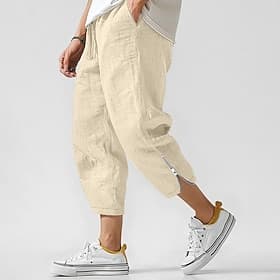 Homme Pantalons en Lin Pantalons Pantalon d'été Pantalons de Plage Fermeture éclair Cordon de serrage Taille Élastique Uni Confort Respirant Longueur cheville