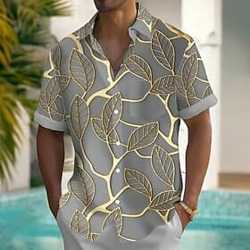 Men's Palm Leaf Tropical Plants Summer Hawaiian Shirt Button Up Shirt Short Sleeve Hawaiian Resort Vacation Holiday Beach Wear Summer Spring Turndown Collared