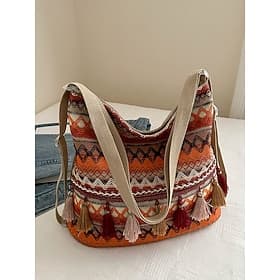 Damen Boho bestickte Schultertasche mit Quasten ethnische Hobo Umhängetasche für Festivals Reisen Strand