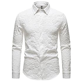 Herren Hemd Sommerhemd Lässiges Hemd Strandhemd Knopfhemd Schwarz Weiß Langarm Glatt Kargen Urlaub Hawaiianisch Jacquard Bekleidung Polyester Modisch Brautklei